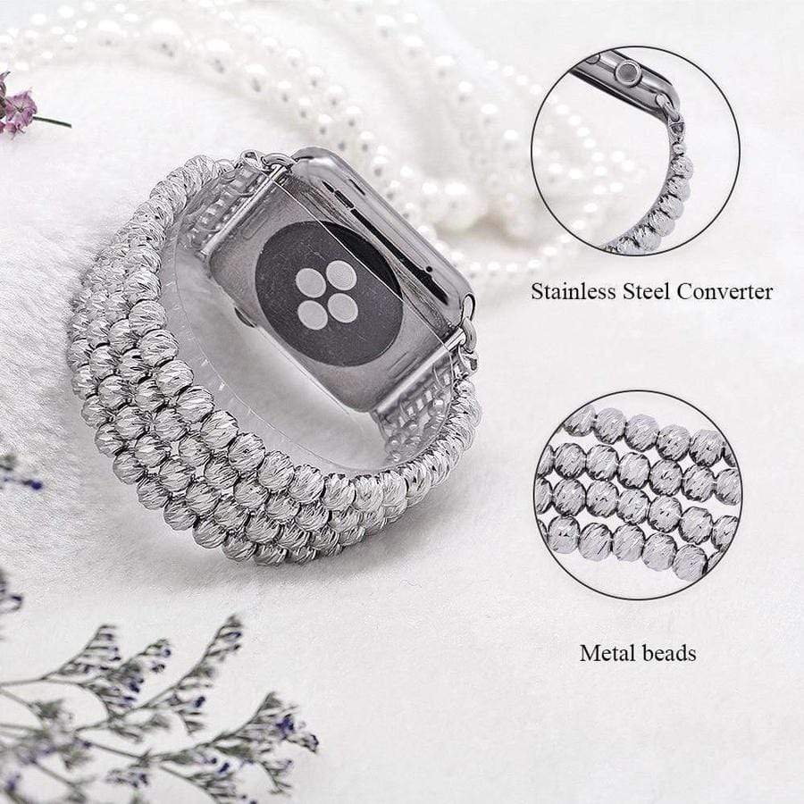 Glossy Silver Beads Apple Watch Elastic Band 42mm | 44mm